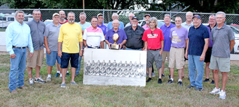 Members of the 1973 state champion Hampton Hawks football team and two of their coaches were honored at halftime of the second home game of the 2023 season for the 50th anniversary of their historic season.
