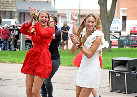 Huskies celebrate homecoming at Friday afternoon's pep rally. 