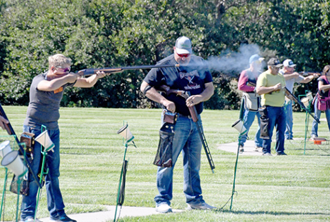 Mason Epp fires his shotgun at a bluerock during Sunday’s trophy shoot at Crooked Creek Gun Club south of Aurora. The club hosts more than 20 events each year, in addition to offering trap leagues and youth events in the spring.