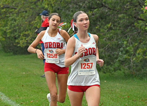 Ella Eggleston (front) and Lexi Ericksen make their way through the C4 district race, each finishing in the top 10. 