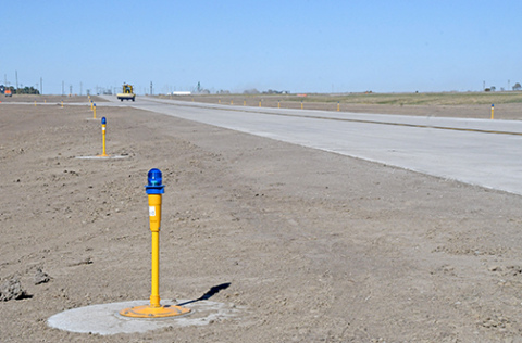 New LED lights line the recently completed taxiway at Aurora Airport.