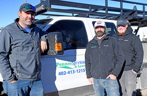 Pictured from left are Penner Sprinkler & Lawn co-owners Quintin Penner and Ryan Kliewer, along with master technician Chris Arnett.