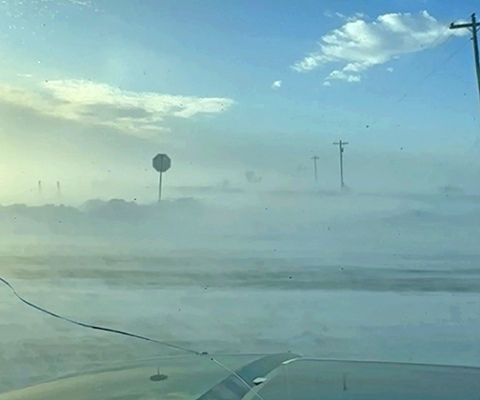This photo taken by Zach Hunnicutt as he waited out Thursday’s snow squall on 8th Road north of Giltner shows conditions as the storm began to pass by. Hunnicutt had waited in his vehicle for nearly 40 minutes for this moment so he could see to drive again. 