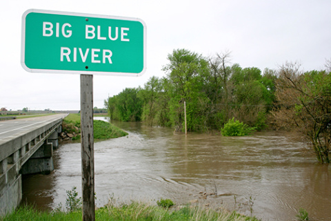 The Big Blue River at flood stage