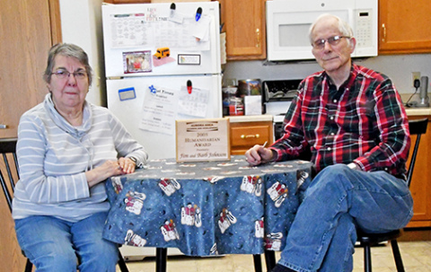 In recognition of their many years of dedication and volunteer service to Hamilton County, Barb and Jim Johnson were awarded the Aurora Area Chamber and Development Humanitarian Award in 2005.