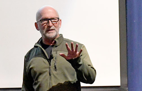 Public speaker and author Barry Adkins spoke March 13-14 to parents and students at Aurora High School about the dangers of alcohol poisoning and the story of his son, Kevin. 