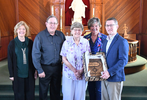 Elna Johnson is pictured here with her four children. From left are Brenda Brandt, Randy Johnson, Lori Pankonin and Kurt Johnson.