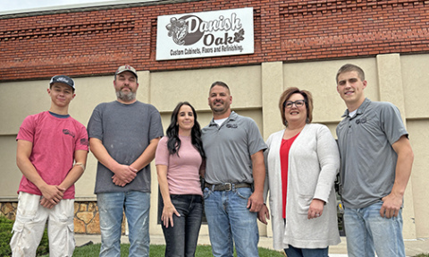 The crew at Danish Oak in Hampton includes, from left: Grant Ferguson, Justin Kliewer, owners Jennifer and Dane Schafer, Shauna Pursley and Drake Schafer.