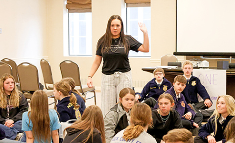 Ashley Kroese, seen here working with students at a state FFA event, came up with the idea for SAIL Day while she was sitting in class at UNL preparing for her current career as a high school ag teacher. Kroese is working this summer as a seasonal employee at The Leadership Center where she will serve as facilitator for the two SAIL Days being launched in July and August. 