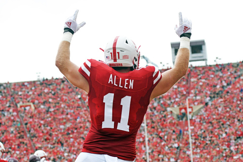 Austin Allen played five years in total for the Huskers, including a redshirt season in 2017. Allen was selected as the Big Ten Tight End of the Year during his senior year in 2021, during which he collected 38 receptions for 602 yards, both Nebraska records for his position. 