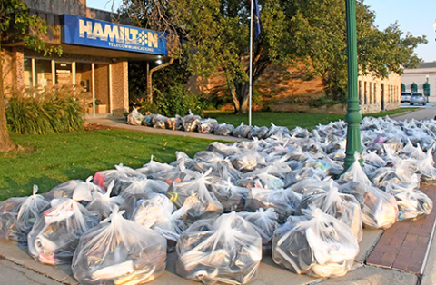Up to 128 bags of shoes were collected by the Aurora Chapter of Philanthropic Educational Organization (A.C. PEO) and were placed by the storage building of Hamilton Telecommunications Oct. 9 for pick-up. More than $1300 will be collected by PEO to give back to women in the community through grants, loans and scholarships.