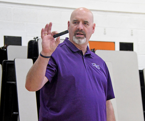 Wes Tjaden spoke to parents at Giltner Public Schools about the dangers of vaping and drug abuse during a parent meeting Wednesday night followed by presentations to elementary and high school students in Giltner on Thursday.