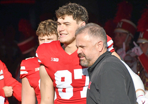 Nate Boerkircher was one of 30 senior honorees during Nebraska’s Senior Day, pictured here with coach Matt Rhule. 