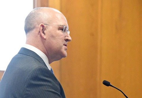 Judge Jason Bergevin speaks to the Judicial Nominating Commission on Dec. 12 in the 5th District courtroom on the third floor of the Hamilton County Courthouse. Gov. Jim Pillen recently appointed the Columbus district judge as the next associate justice of the Nebraska Supreme Court. 