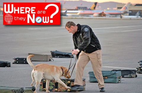 Andrew ‘Andy’ Jones works alongside his canine partner Samson to check baggage for potential explosives at the Los Angeles International Airport during his time with the TSA. 
