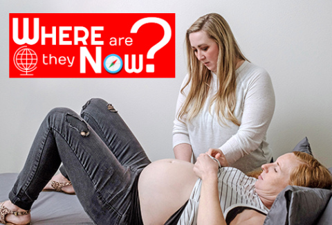 As part of her practice in pelvic floor therapy, Stefanie (Hansen) Urbom (standing) provides women rehabilitation to their muscles within their pelvic floor.