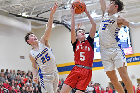 Ryan Staehr was one of several heroes for the Huskies in back-to-back overtime wins last week against Kearney Catholic and Seward, hitting a game-tying shot against the Stars to force the extra session while coming up with a game-clinching steal against the Bluejays. 
