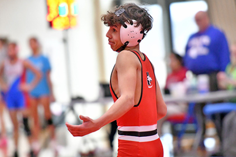 Ethan Beed was one of three gold medalists for Aurora during Saturday’s Central Conference tournament in Crete. Beed won the 106-pound bracket. 