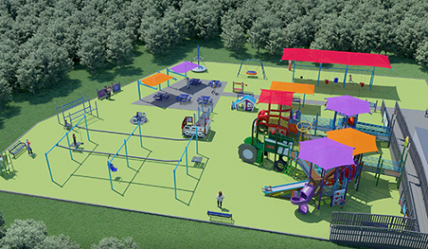 The Hamilton County Inclusive Playground will be located on city property along Old Creek Road north of Lincoln Creek. It will have playground equipment designed for children of all abilities to be able to play together. This concept art looks toward the south from the perspective of Old Creek Road. 