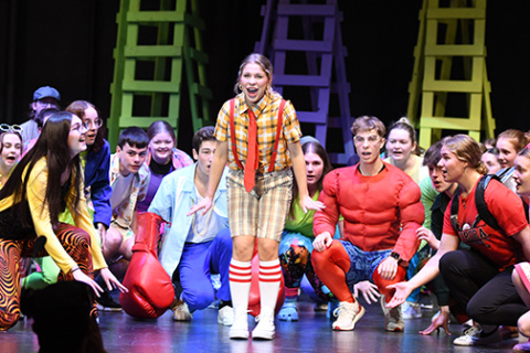 Aurora High School has a higher percentage of students involved in multiple activities (such as theater as seen here) than most of the schools in Nebraska.