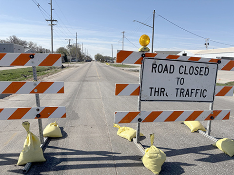 Barricades were put up on the north end of Hwy 34 in Aurora, marking the beginning of a summer-long renovation project on 1st Street.