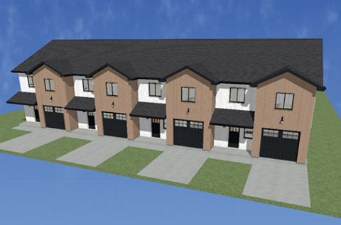 Shown here is a graphic illustration of the four town homes Casey Nunnenkamp will be building on 12th Street. He noted that the units appear to be built as one structure, but in fact have two-hour firewall separation, which means they are each considered their own structure.