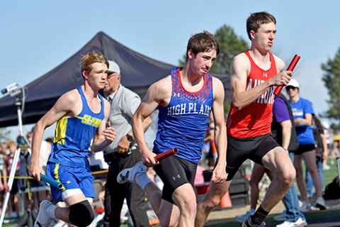 Both High Plains and Aurora competed in the 3200 relay at Monday’s Central Nebraska Track championships. HPC’s Haden Helgoth and Aurora’s Brett Mellies started the race for their respective teams, both of which ran PR times on the day (Aurora 8:15.24 and HPC 8:52.61). 