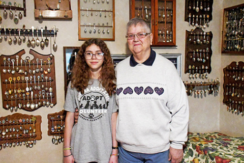 Nancy Wheeler (right) has spent 75 years of her life collecting spoons from around the country and the globe. She gets help maintaining the collection from her granddaughter, Gracie Wheeler-James (left).