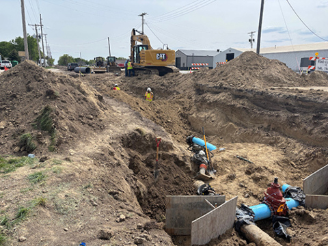Construction crews working on the 1st Street renovation  are making visible progress on a project expected to last all summer long.