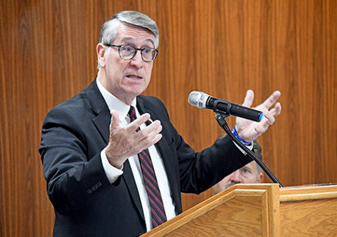Pastor Arin Hess, president of Capitol Studies which provides chaplaincy services at the Nebraska State Capitol, was the main speaker for the Hamilton County Prayer Breakfast on Thursday morning. 