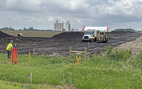 Construction on the new Tallgrass CO2 pipeline is visible now at various points around the county such as this site along Highway 34 near Murphy.