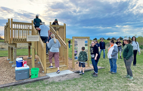 On Thursday, May 1, 13 visitors hiked together on Tallgrass Prairie Trail to get a first look at the observation deck. 