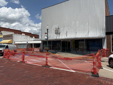 The front side of the Gambles building was been blocked off Wednesday to keep people away from the property due to concern with its structural safety.