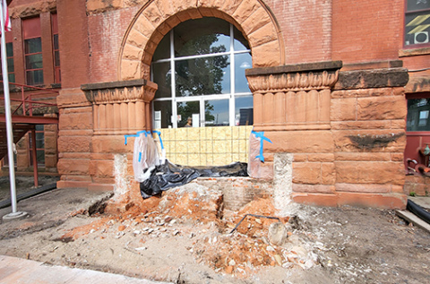 The east side steps of the Hamilton County Courthouse have been removed for the first phase of a major reconstruction project
