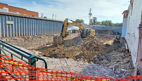 Work began last week on cleaning up the site of the former Gambles building and by Monday morning the job was almost complete.