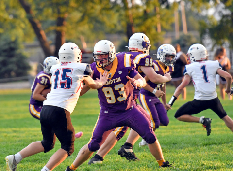 Hampton's Kyler Luebbe protects up front during the Hawks' 43-14 win over Parkview Christian. 