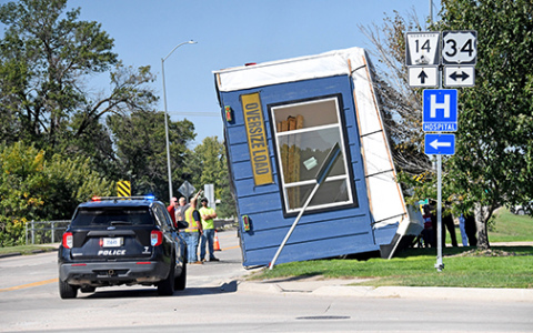 The scene near McDonalds at midafternoon on Monday