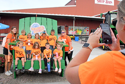 Giltner kindergartners pose for a class photo during their day at Nebraska’s Largest Classroom at the State Fair on Wednesday, Aug. 2