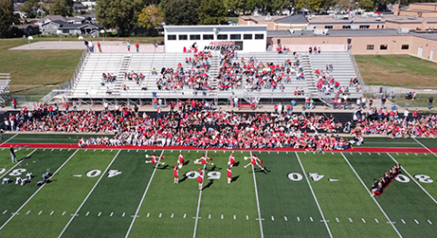 A drone captured this photo of the Homecoming pep rally on Friday