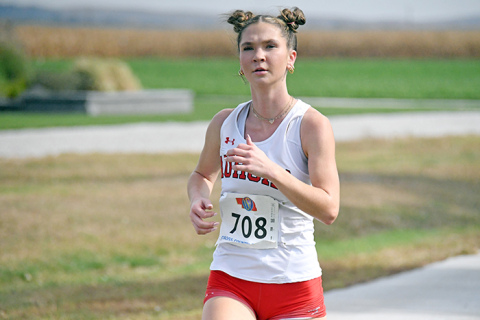 Ella Eggleston paced a 7-8-9-11 running order for the Huskies, leading Aurora to a district runner-up finish and a team trip to this week’s state cross country meet in Kearney. 