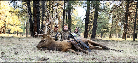 Phil Esslinger pauses with sons Easton and Oakland to capture a photo with a bull elk harvested in a hunting unit where 155 elk tags are issued each year. Esslinger’s name was one of few drawn for out-of-state participants to hunt during a 13-day archery season, which ran Sept. 12-25.