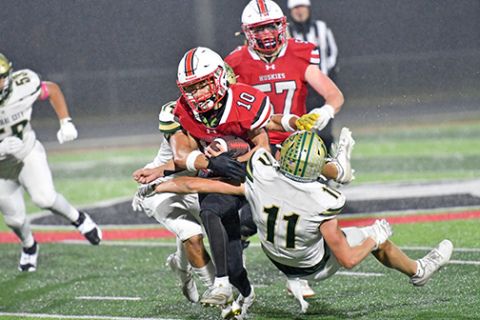 Ian Jensen was Aurora’s bell cow offensively in a 27-12 win over Central City Friday, totaling 32 carries for 206 yards and two touchdowns. Jensen has 919 yards through the regular season with 524 of those coming in the last three contests.  