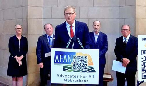 Kirk Penner is pictured at the first of two press conferences conducted by Advocates For All Nebraskans (AFAN) in the rotunda of the state capitol.