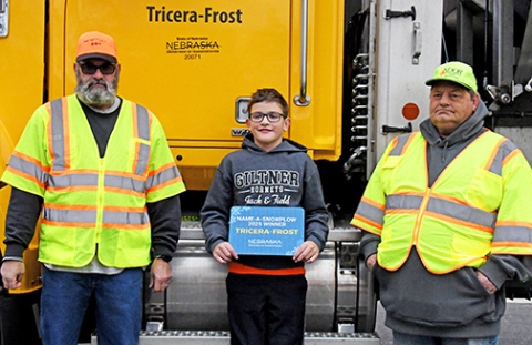 Giltner sixth grader Isaiah Hogan was one of the winners of Nebraska Department of Transportation’s Name-a-Snowplow contest with his creative name, Tricera-Frost. 