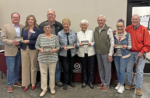 New members of the Hamilton Community Foundation Legacy Society recognzied Thursday include, from left: Jim and Tammy Morris, Roberta Cool, Richard Schaffert (back row), Lori Waddell, Virginia and Jim Koepke, Nancy and Butch Furse.