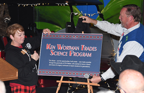 Edgerton Executive Director Mary Molliconi and Central Community College President Matt Gotchall announced a new partnership Friday involving a trades program named in honor of the late Ken Wortman.