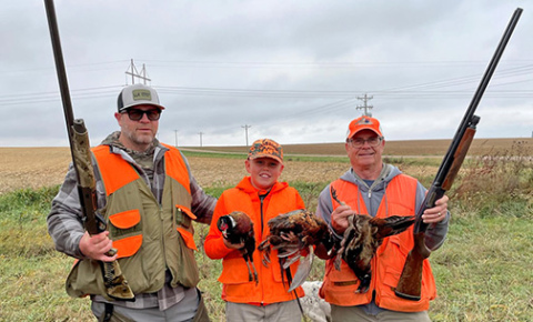 When Glenn Obermeier (right) bagged this year’s pheasant for the Upland Slam, he was hunting  with his son-in-law and grandson, Ross and Graydon Golden from Florida. Many out-of-state hunters have completed the Upland Slam since its inception in 2018.