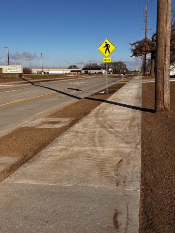 The new sidewalk on the east side of 1st Street was expanded from five feet to six feet, using funds provided through the Hamilton County Trails Committee.