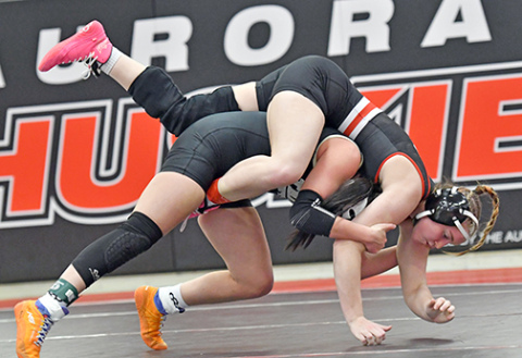 Emily Bohlman maintains top control late in one of her victories at Thursday’s Aurora Invite. Bohlman ended up with a second place finish in her bracket. 