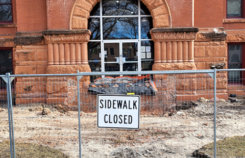 The west entrance to the Hamilton County Courthouse is now closed for reconstruction